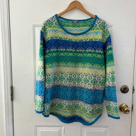 J.Jill Woman Green Wool/Angora/Acrylic Fair Isle Nordic Pull-Over Sweater Sz XL - Picture 2 of 7